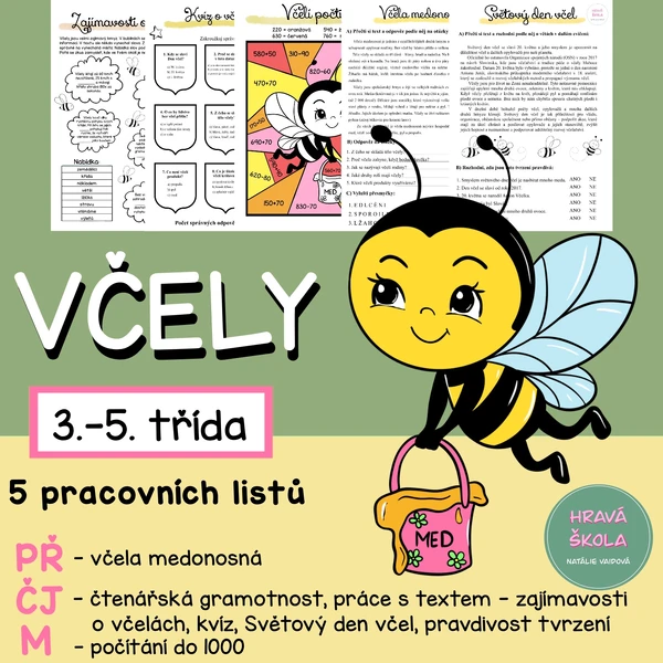 VČELY - 5 PL - ČJ, M, PRV, PŘ - 3.-5. TŘÍDA + řešení