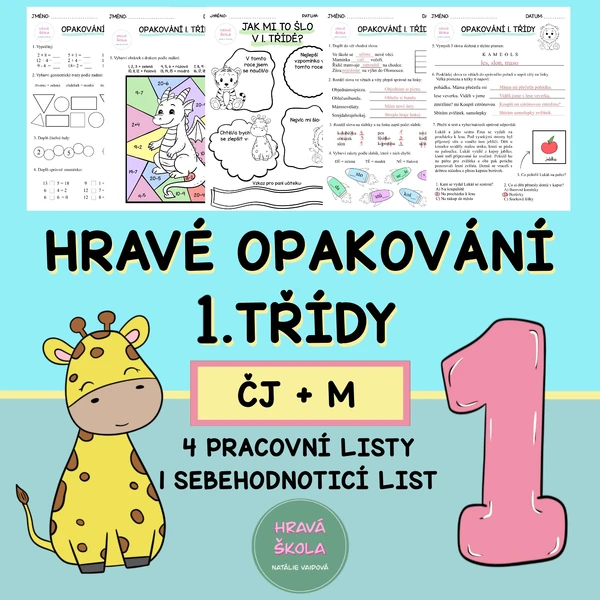 OPAKOVÁNÍ 1. TŘÍDY - ČESKÝ JAZYK a MATEMATIKA - 5 PL - SEBEHODNOCENÍ + řešení