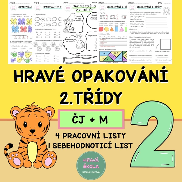 OPAKOVÁNÍ 2. TŘÍDY - ČESKÝ JAZYK a MATEMATIKA - 5 PL - SEBEHODNOCENÍ + řešení