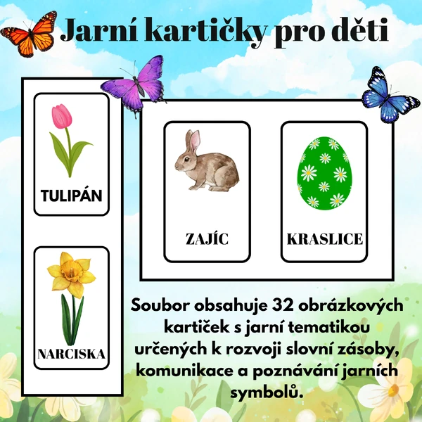 Jarní kartičky pro děti | 32 obrázkových kartiček