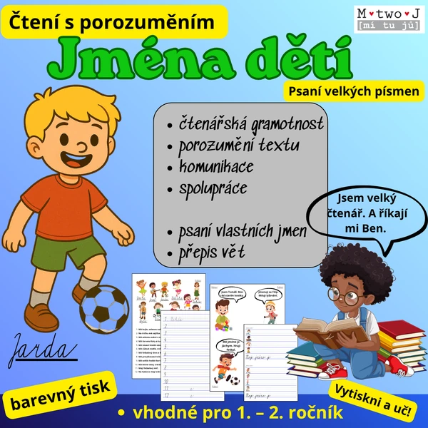 Jména dětí - psaní velkých písmen - čtení s porozuměním 
