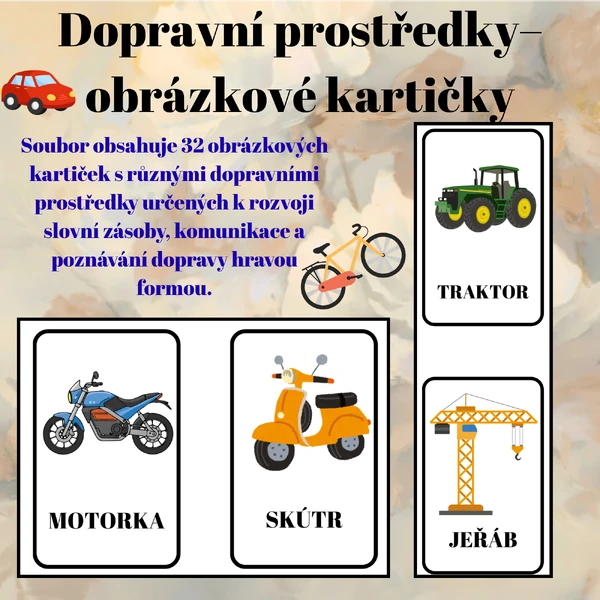 Obrázkové kartičky – Dopravní prostředky | 32 kartiček pro děti
