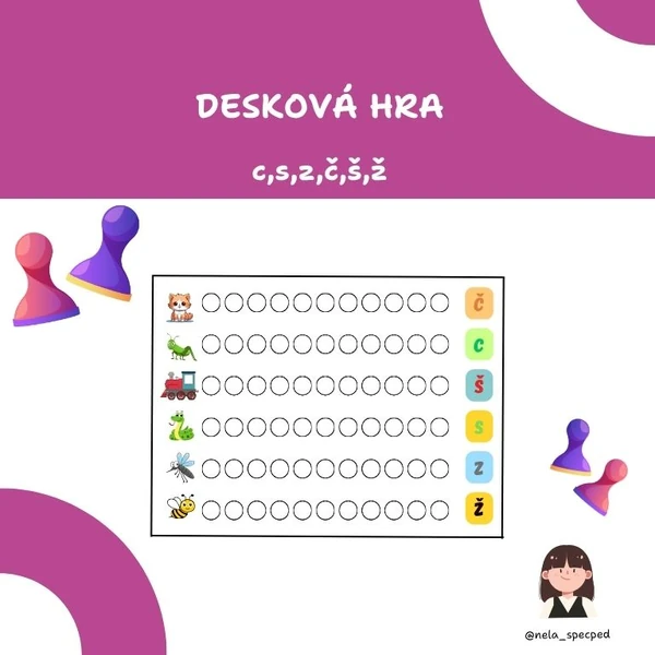 Desková hra - sykavky c,s,z,č,š,ž