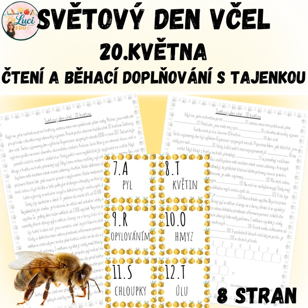 Světový den včel 20.5. - čtení a běhací doplňování s tajenkou