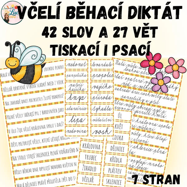 Včelí diktát pro 2. třídu - 42 slov a 27 vět