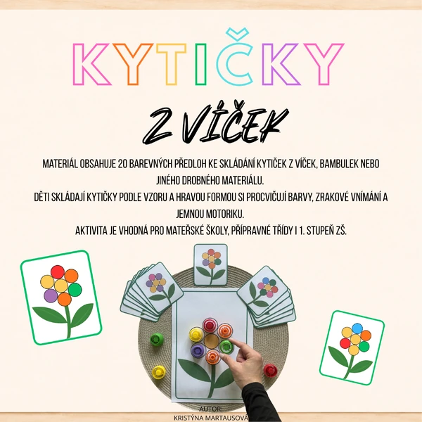 Kytičky z víček - Skládání podle barevné předlohy 🌈
