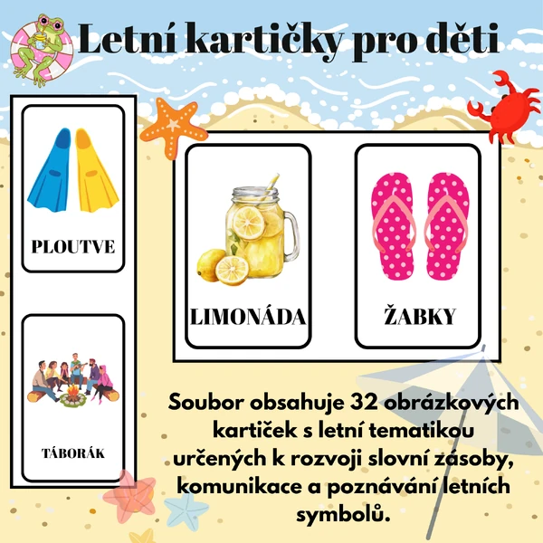 Letní kartičky pro děti | 32 obrázkových kartiček