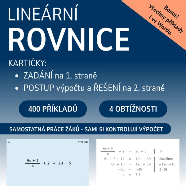 Lineární rovnice s postupem a řešením