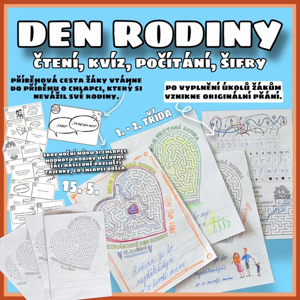 Den rodiny - čtení, tajenka, kvíz, 1. - 2. třída