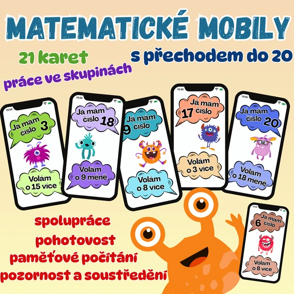 Matematické mobily - sčítání a odčítání do 20 s přechodem přes 10