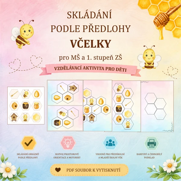 Skládání podle předlohy - VČELKY (pro MŠ a 1. stupeň ZŠ)