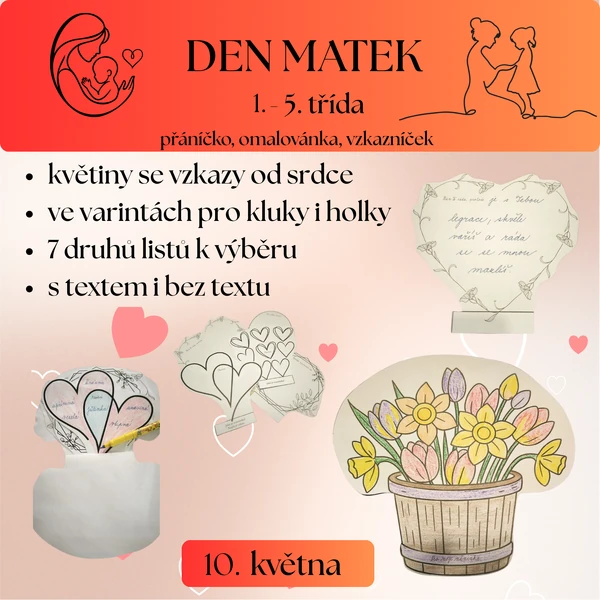 Den matek - přáníčko, omalovánka, vzkazníček