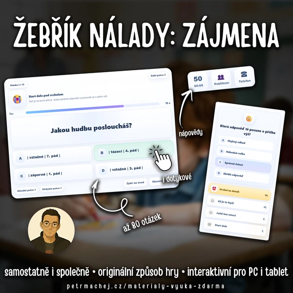 ZÁJMENA: žebřík nálady (interaktivní výuka a opakování)