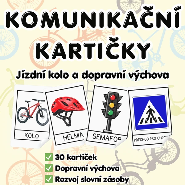 Komunikační kartičky – Jízdní kolo a dopravní výchova (30 kartiček)