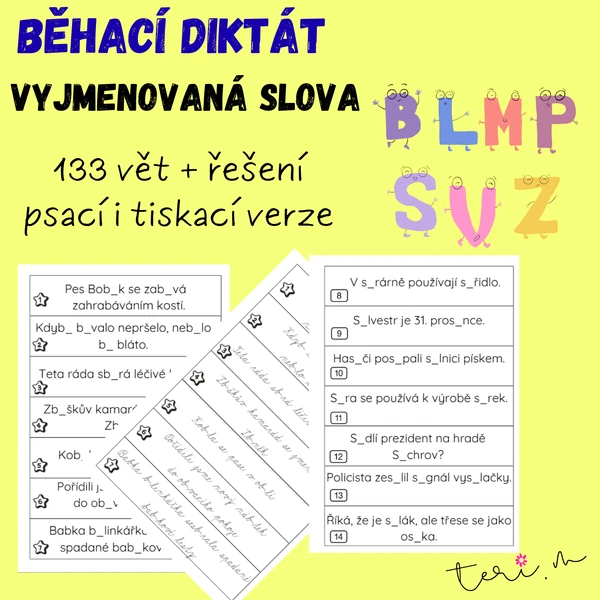 KOMPLETNÍ VYJMENOVANÁ SLOVA - běhací diktát