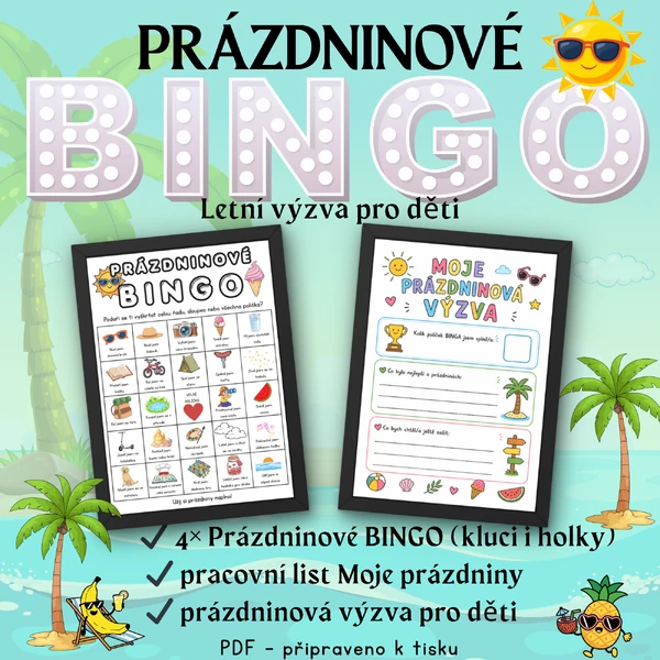 Prázdninové BINGO – letní výzva pro děti (4 pracovní listy)
