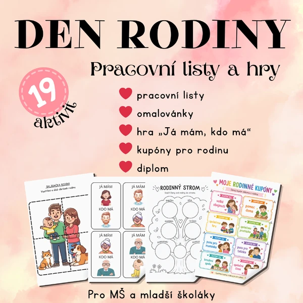 Den rodiny – soubor aktivit pro děti (MŠ) | pracovní listy, hry a kartičky