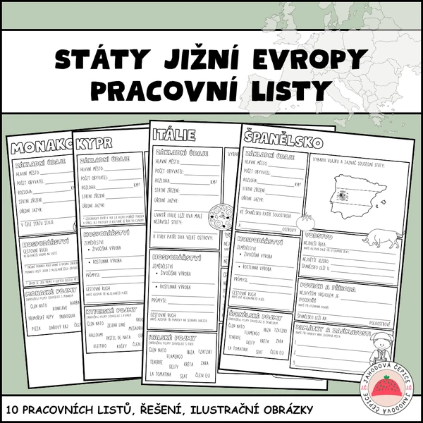 Státy jižní Evropy - pracovní listy
