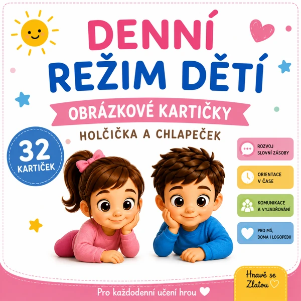 Denní režim dětí – 32 obrázkových kartiček (holčička a chlapeček)