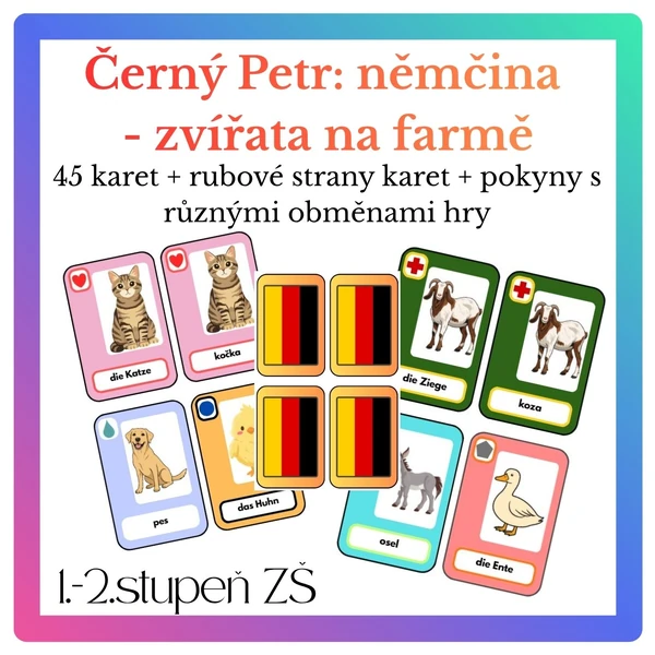 Němčina: Černý Petr - zvířata na farmě