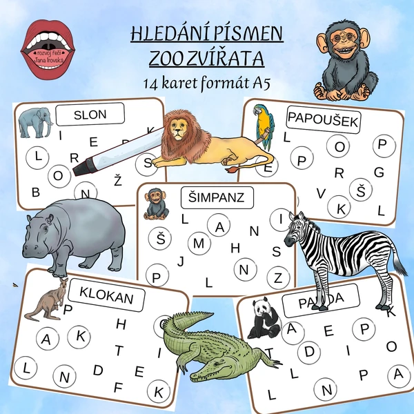 HLEDÁNÍ PÍSMEN: ZOO ZVÍŘATA