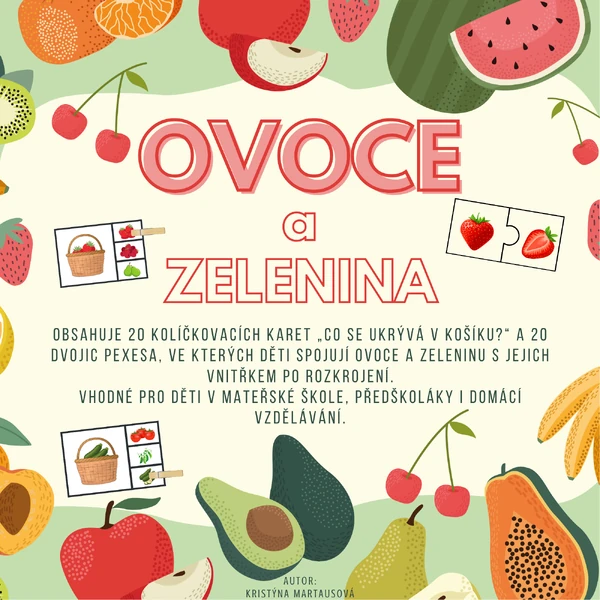Ovoce a zelenina zvenku i zevnitř - Kolíčkování a pexeso 🍎