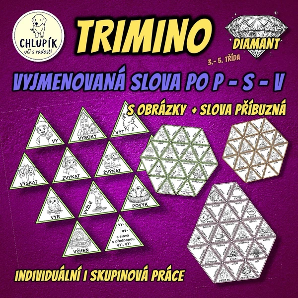 TRIMINO S OBRÁZKY 2 - vyjmenovaná a příbuzná slova po P S V