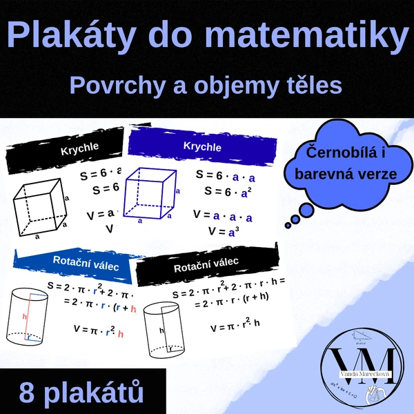 Plakáty do matematiky - povrchy a objemy těles