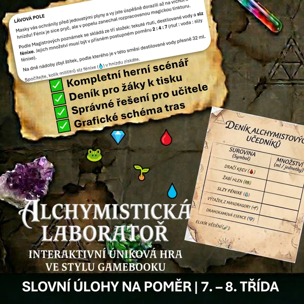 🧪 ALCHYMISTICKÁ LABORATOŘ – Interaktivní úniková hra na poměry a měřítko (7.–8. ročník)