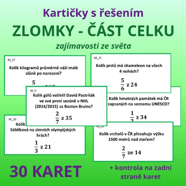 Kartičky s řešením – zajímavosti ze světa – ZLOMKY (část celku)