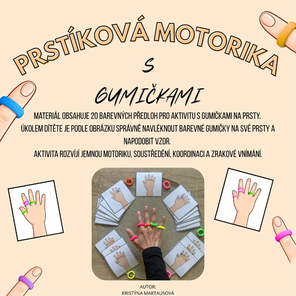 Prstíková motorika s gumičkami - Nasazování gumiček na prsty podle obrázků