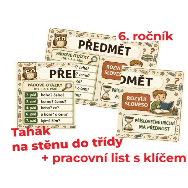 Předmět - tahák do třídy + pracovní list