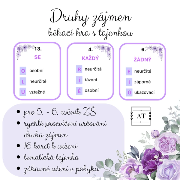 Druhy zájmen - běhací hra s tajenkou