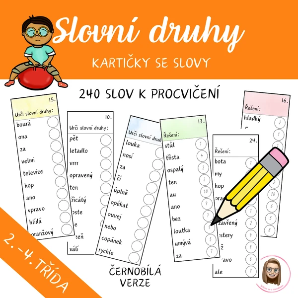 SLOVNÍ DRUHY - procvičovací kartičky