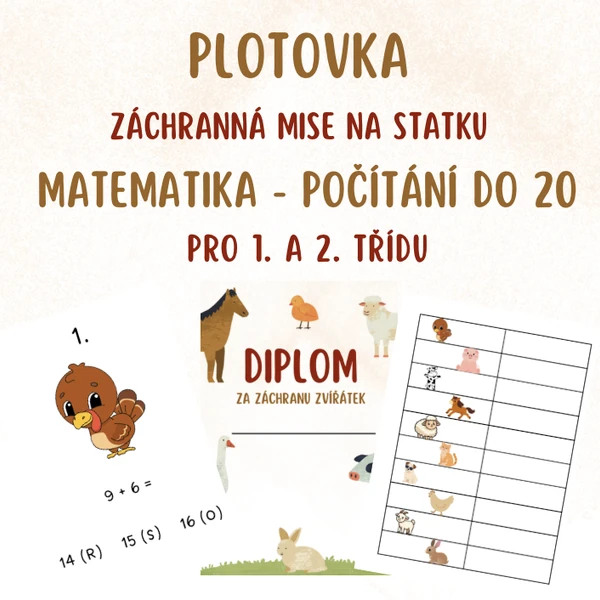 Plotovka - záchranná mise na statku, matematika pro 1. a 2. třídu