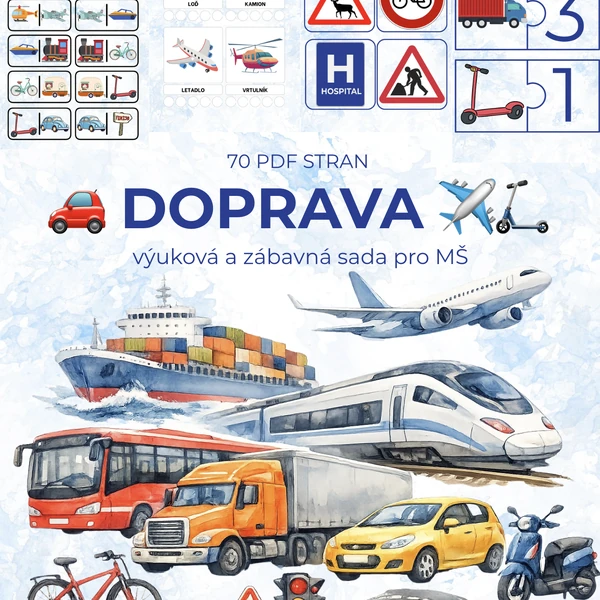 🚗 SVĚT DOPRAVY – bez barevného pozadí ✈️🛴