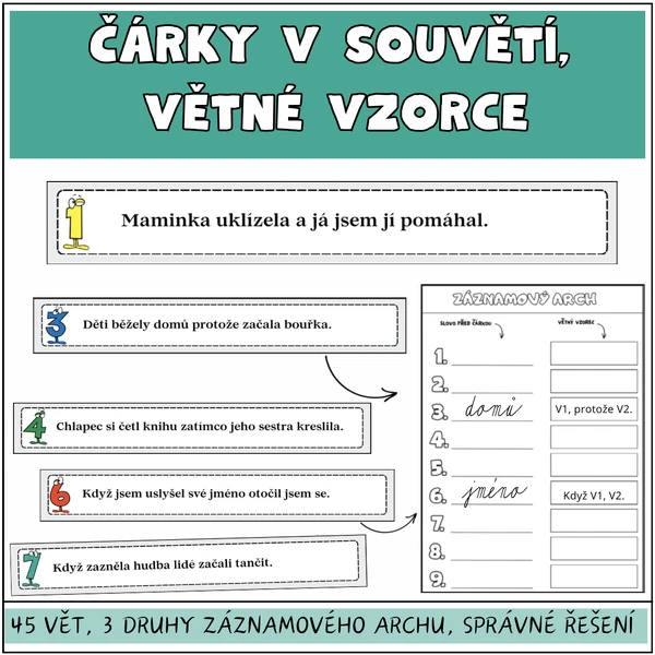 Čárky v souvětí, větné vzorce
