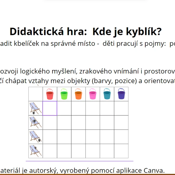Didaktická hra: Kde je kyblíček?