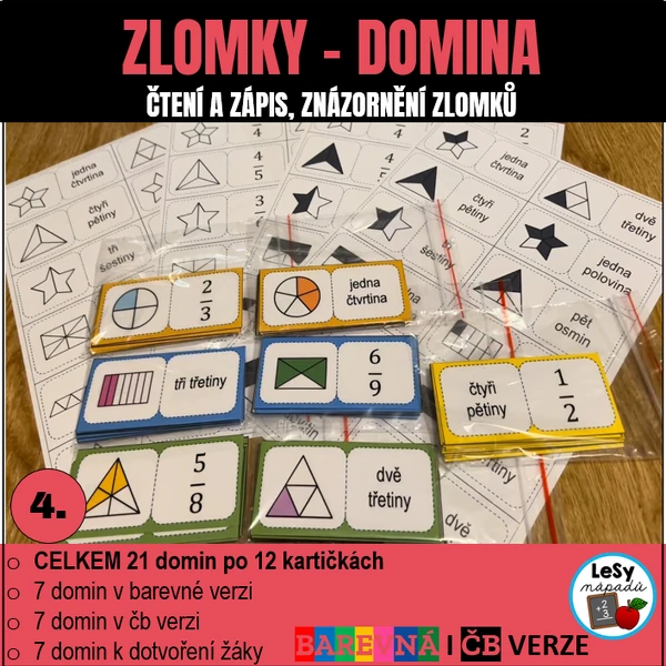 Zlomky - domina, čtení a zápis zlomku