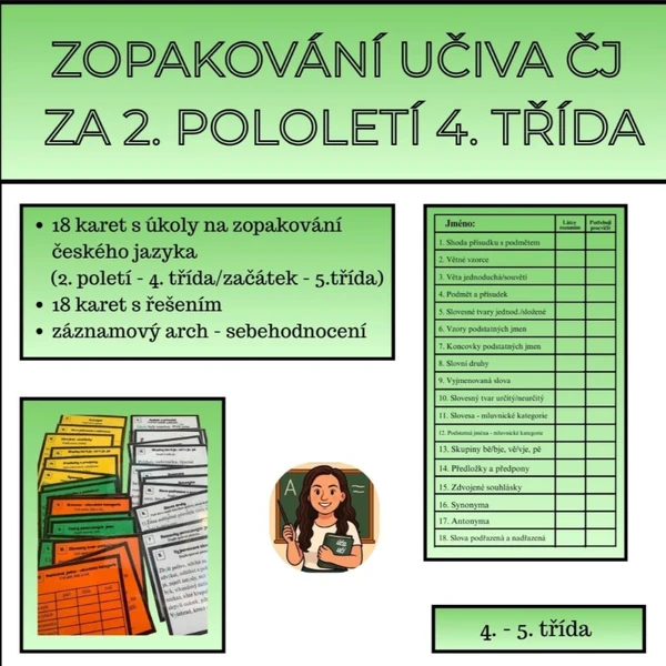 18 karet na zopakování učiva českého jazyka za 2. pololetí 4. třída