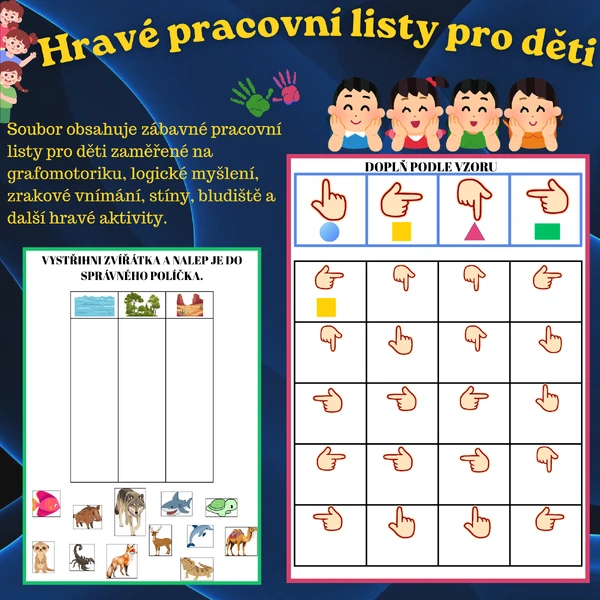 Hravé pracovní listy pro děti | grafomotorika, bludiště, stíny a další aktivity