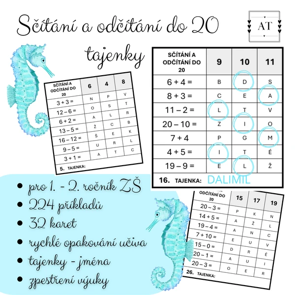 Sčítání a odčítání do 20 - tajenky