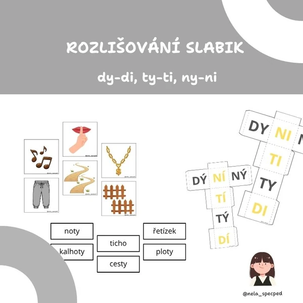 Rozlišování slabik di, ti, ni x dy, ty, ny