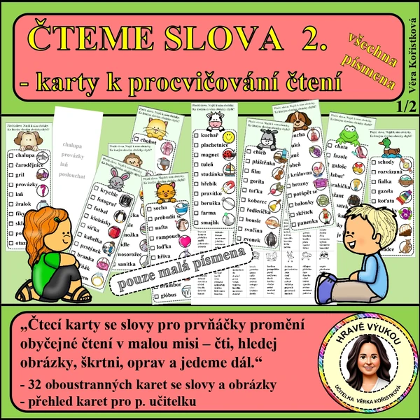 ČTEME SLOVA – KARTY K PROCVIČOVÁNÍ ČTENÍ – všechna písmena – malá