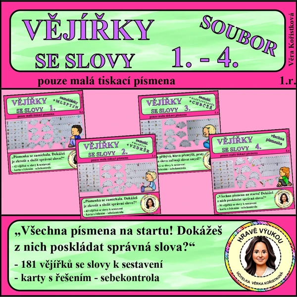 VĚJÍŘKY SE SLOVY – SOUBOR 1 – 4 – malá písmena