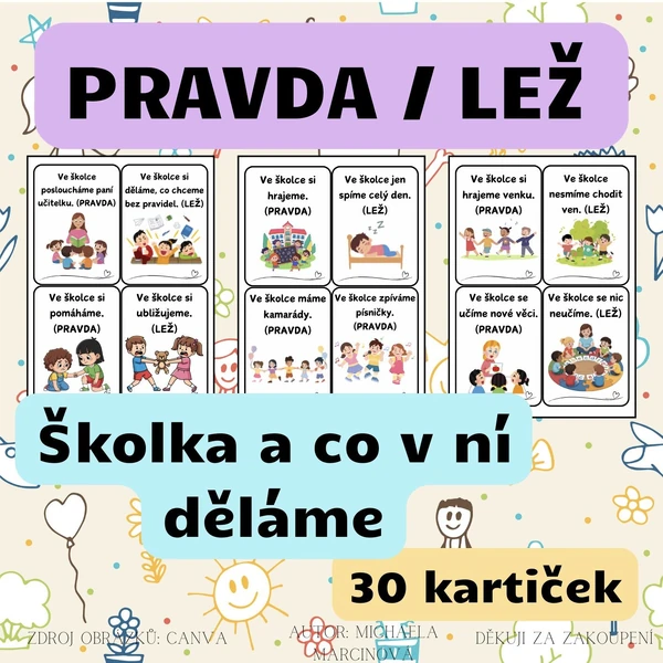 Školka a co v ní děláme - pravda/lež - barevné