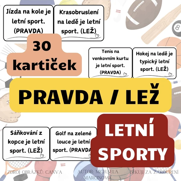LETNÍ SPORTY - pravda/lež - černobílé