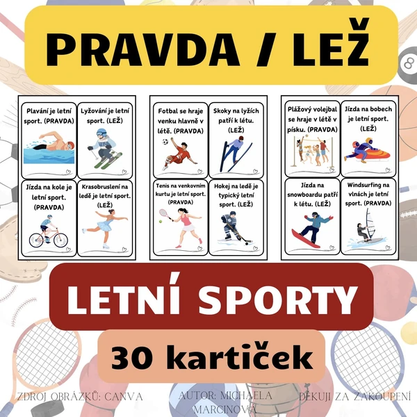 LETNÍ SPORTY - pravda/lež - barevné