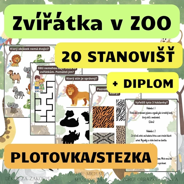 ZVÍŘÁTKA v ZOO - (20 úkolů + diplom) - Velká plotovka/stezka