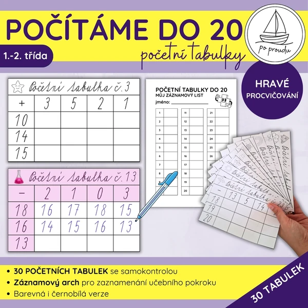 Počítáme do 20 | početní tabulky se samokontrolou